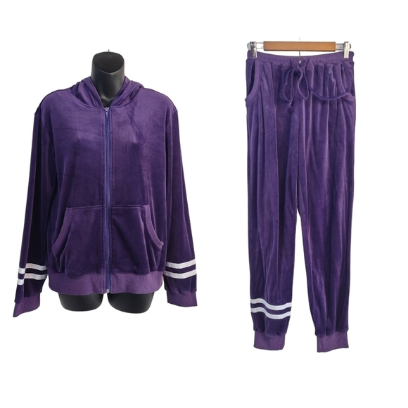 Hotouch Women's Purple Velvet Jacket And Sweatpants Set Size M - Picture 1 of 12
